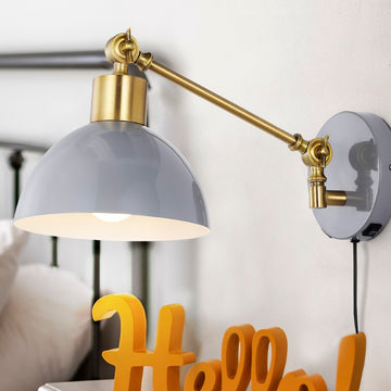 Lisa 18" Swing Arm Modern Midcentury Iron USB Charging Port LED Sconce - JONATHAN Y
